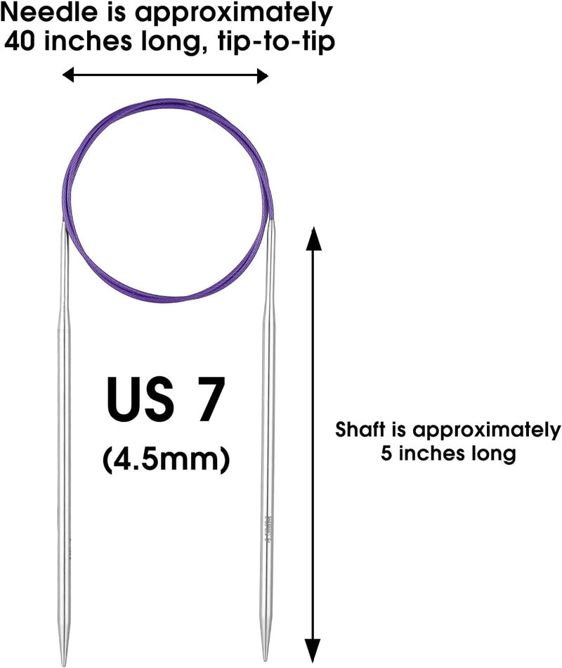 Stithoo Circular Knitting Needles 40inch (100cm) Stainless Steel Knitting Needles Size US 7 (4.5mm) with 1 Sturdy Stitch Holder - Image 2
